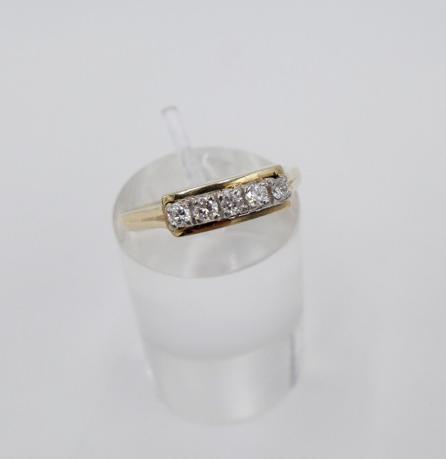 80er Jahre Damen Ring 5 Steine Brillanten 0,265 Ct VVS E Gold 585 14K Gr. 58 - Antikhandel-Stuttgart
