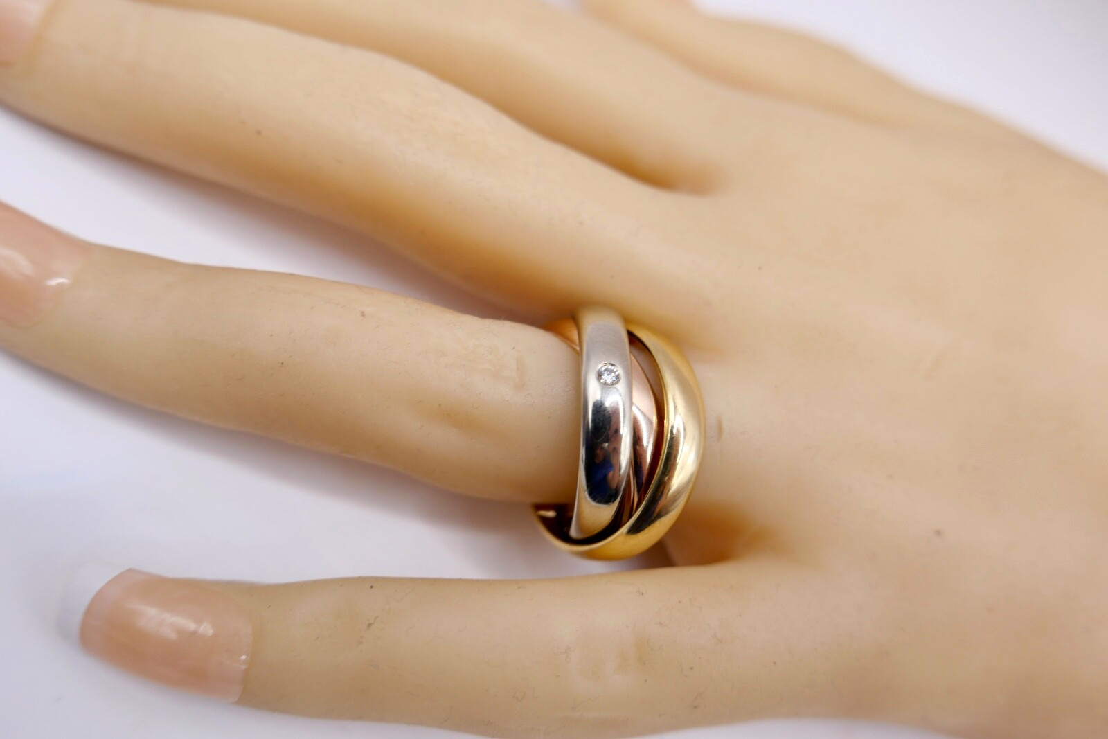 Tricolor Dreifach Dreier Damen Ring Gold 750 18K Gr. 55 Brillant Pierre Niederer