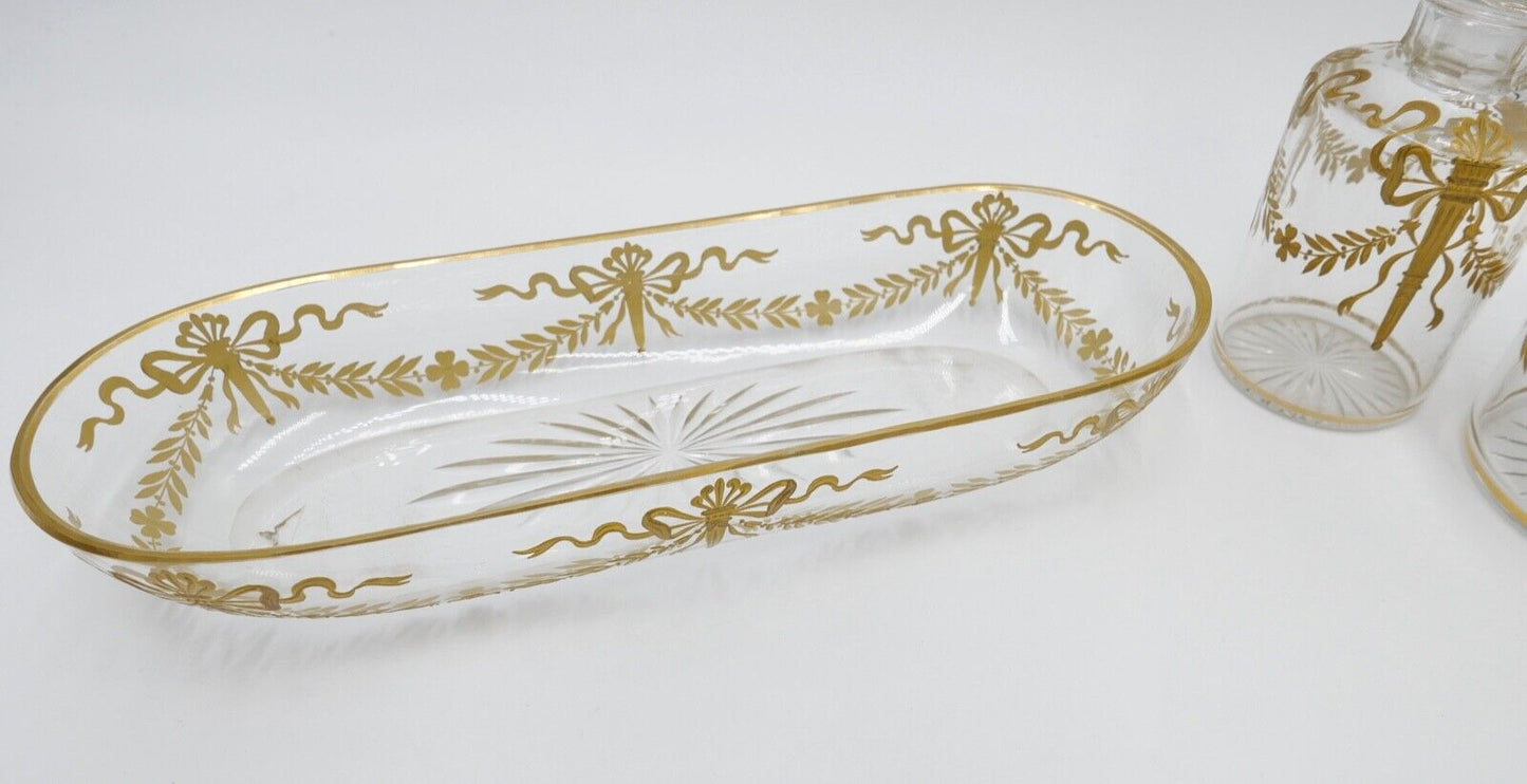 Antikes Glas Set Goldmalerei um 1900 Josephinenhütte 3-teilig Sehr guter Zutand - Antikhandel-Stuttgart