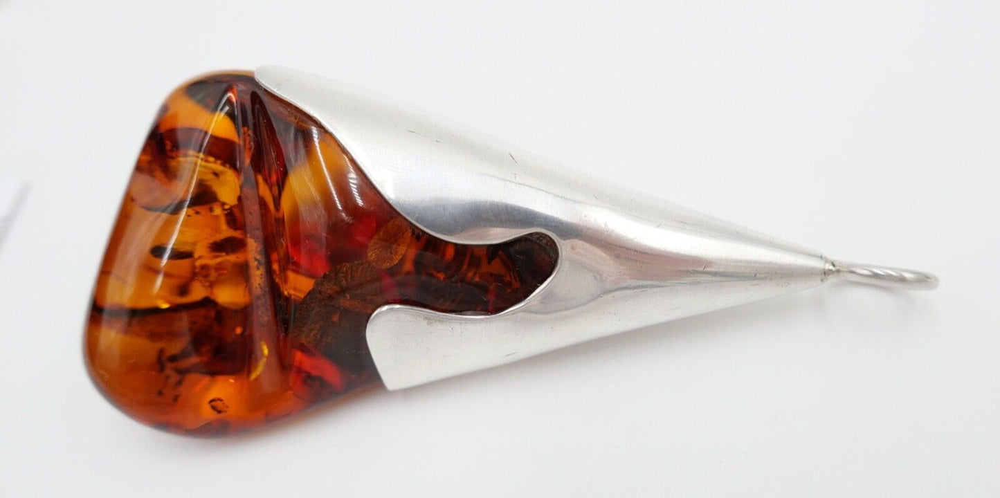 Alter großer Bernstein Anhänger 925 Silber Amber 10,3cm HANDGEFERTIGT - Antikhandel-Stuttgart