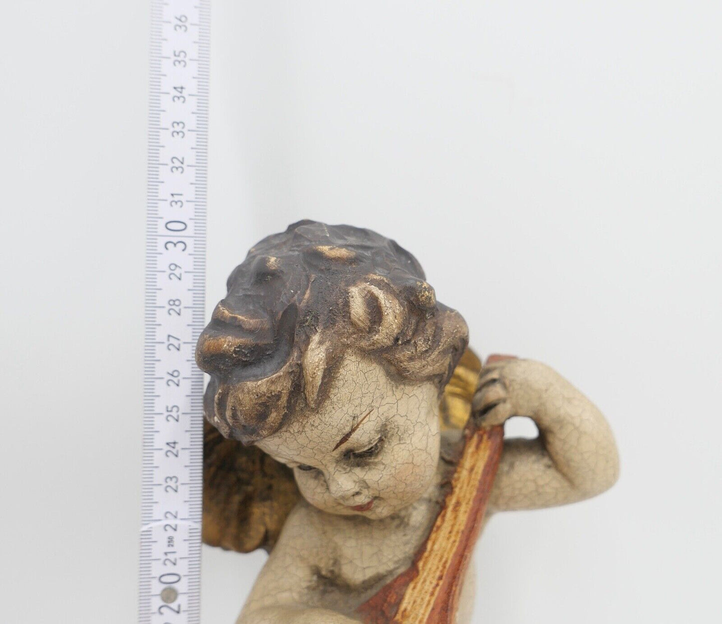 2x musizierende Putti / Putto Holzschnitzerei Engel farbig Holz Holzengel - Antikhandel-Stuttgart