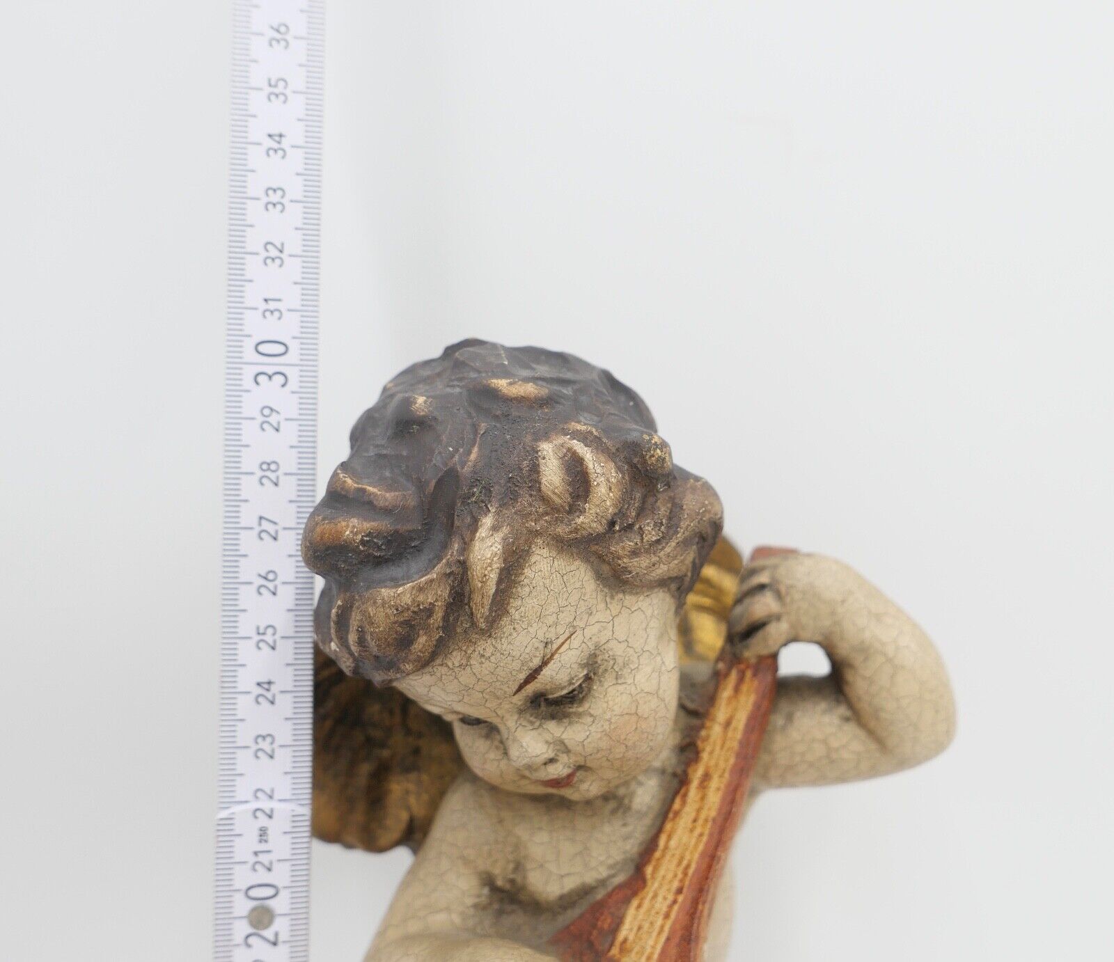 2x musizierende Putti / Putto Holzschnitzerei Engel farbig Holz Holzengel - Antikhandel-Stuttgart