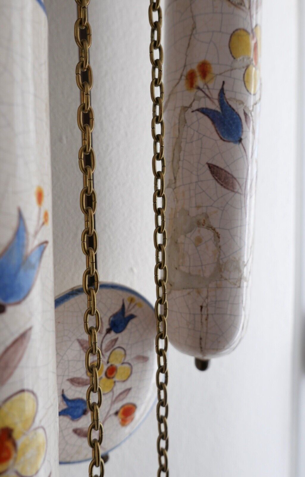 50er Porzellan Wanduhr 94/24 475 Gewichte Blumendekor Pendeluhr Junghans W 248 - Antikhandel-Stuttgart