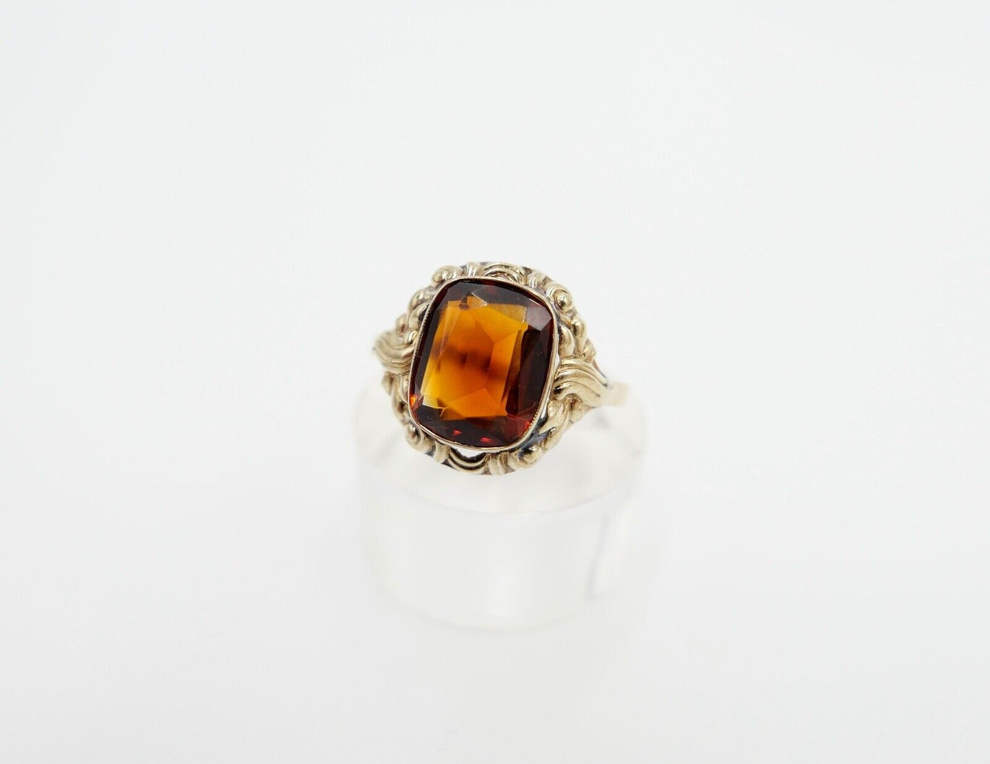 50er Jahre Damenring Gr. 57 Gold 333 / 8K mit großem Citrin - Antikhandel-Stuttgart