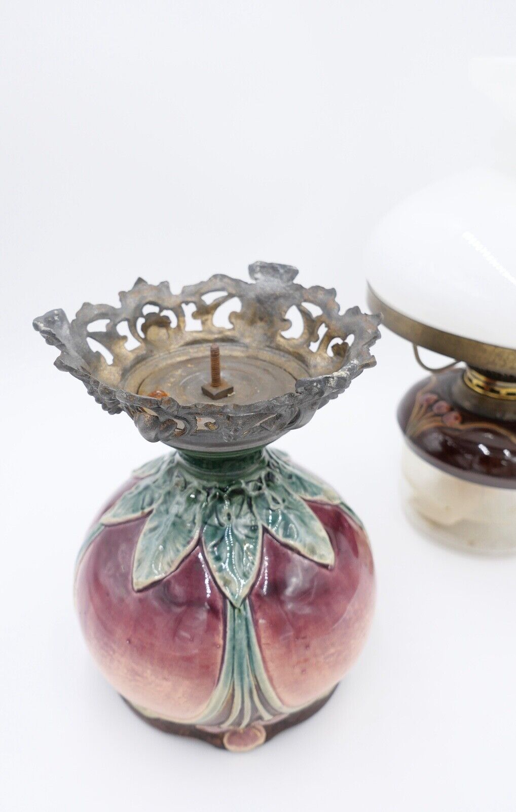 Alte Jugendstil Petroleumlampe um 1910 KARL KNEUSEL Zeulenroda Bronze Majolika - Antikhandel-Stuttgart