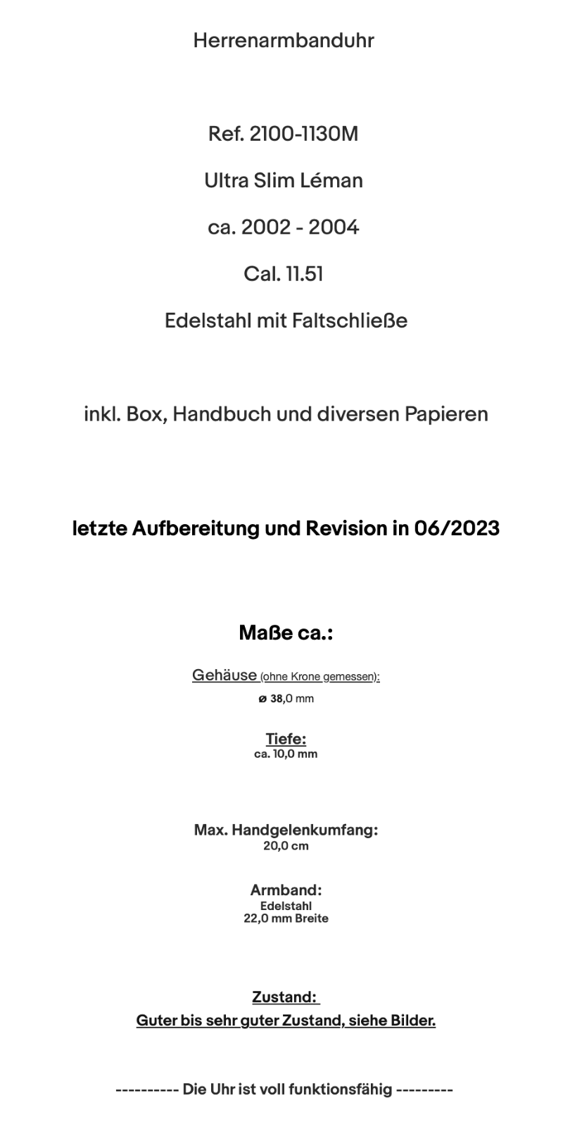 Blancpain 2100-1130M Ultra Slim Léman 2002-2004 Cal. 11.51 inkl. Box & Papiere - Antikhandel-Stuttgart