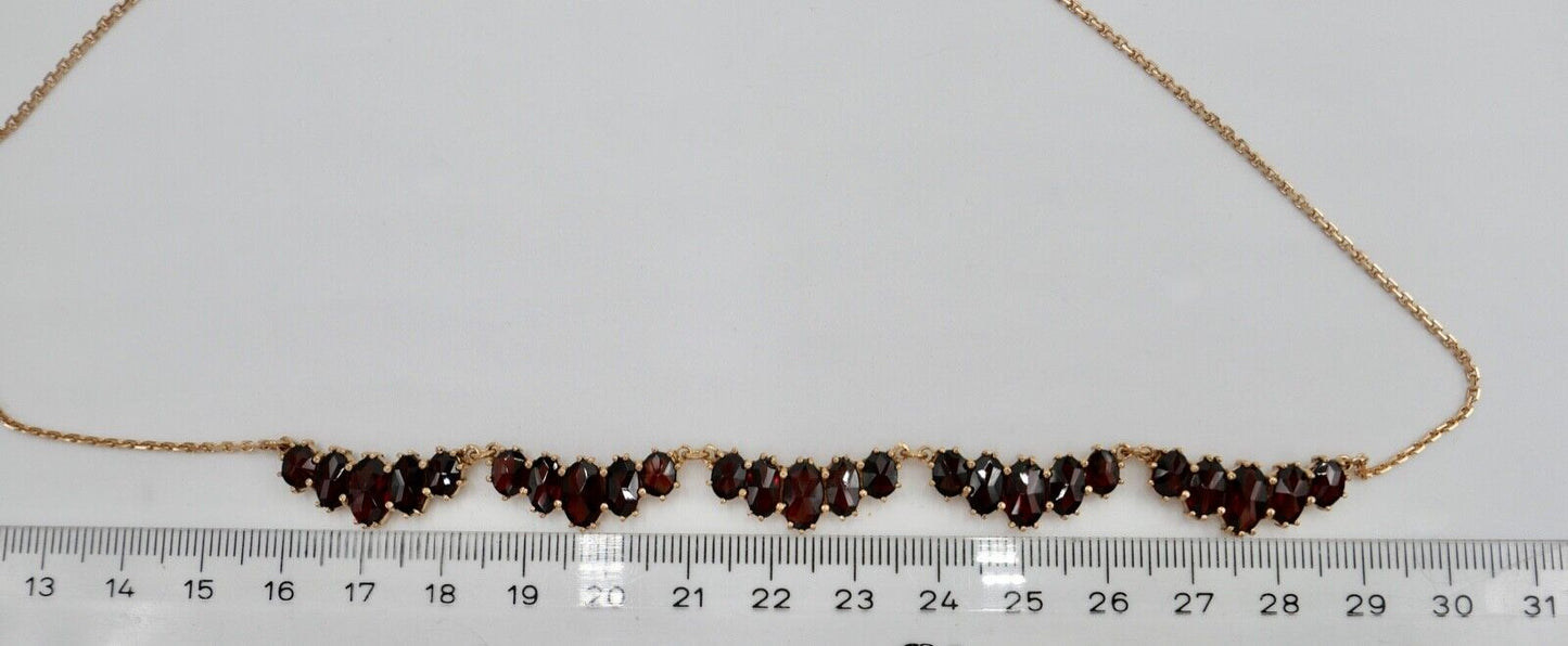 Alte Collier Kette 46cm Rotgold 333 8K Gold mit Granat - Antikhandel-Stuttgart