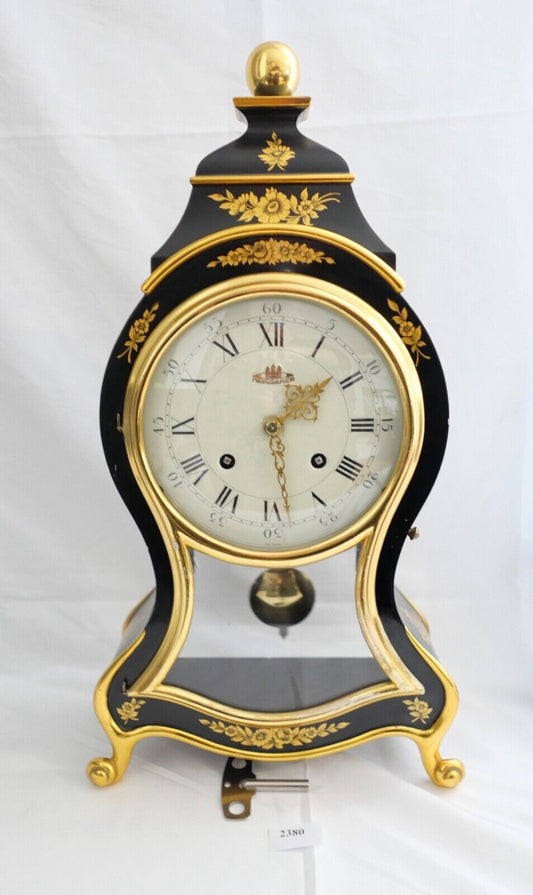 Große Pendule 46cm Tischuhr Kaminuhr RESIDENCE schwarz Gold im Stil Louis XVI - Antikhandel-Stuttgart