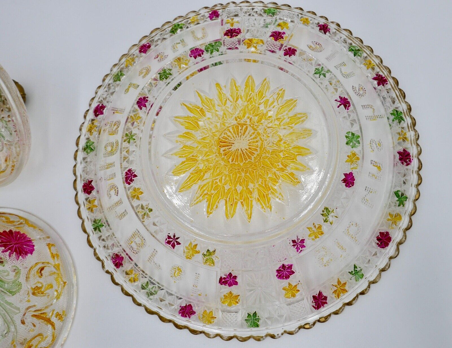 Zur Hochzeit um 1900 Glas Schale Bonbonniere "Unser täglich Brot gib uns heute" - Antikhandel-Stuttgart