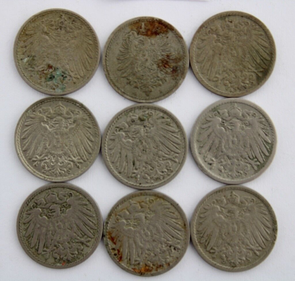 9x 5 Reichspfennig 1889 1895 1898-1914 Jäger J. 3 & 12 - Antikhandel-Stuttgart