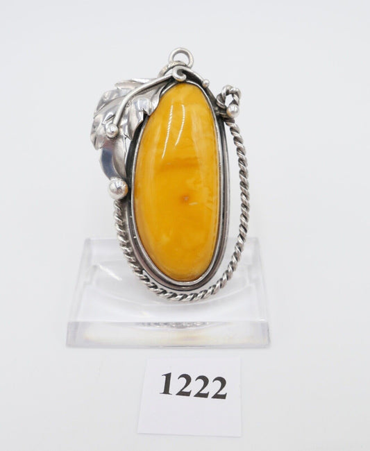 Alter Bernstein Butterscotch Anhänger Silber 7 cm flora - Antikhandel-Stuttgart