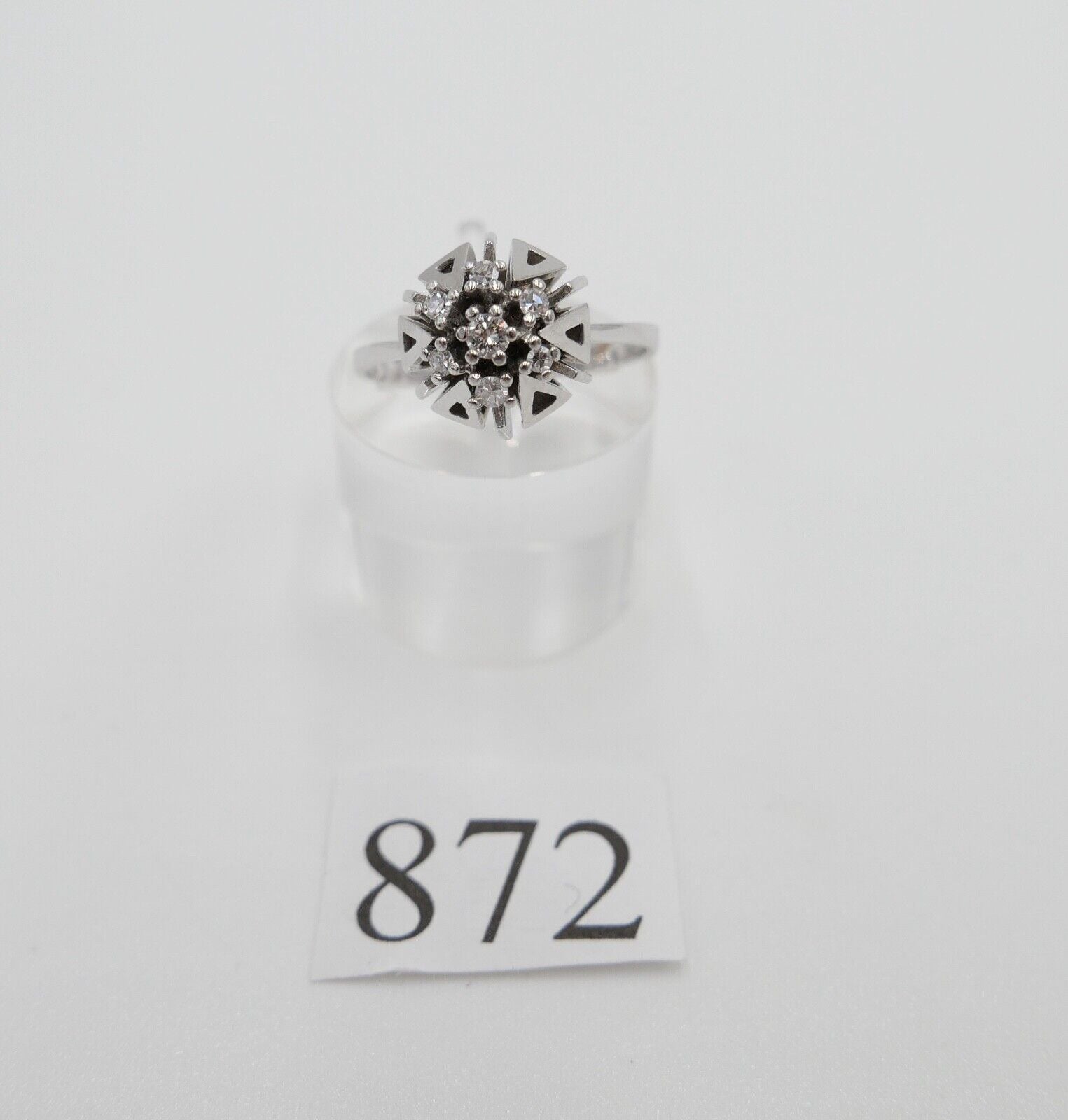 Weiß Gold Ring Dreieck Motiv 585 14K mit Brillant & Zirkonia 0,22 Ct Gr. 59 - Antikhandel-Stuttgart