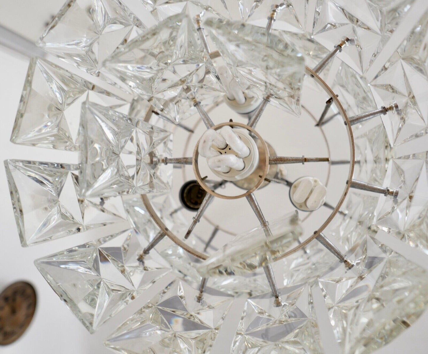 1960er tief hängende KINKELDEY Kristall Deckenleuchte Deckenlampe Lüster 122cm - Antikhandel-Stuttgart