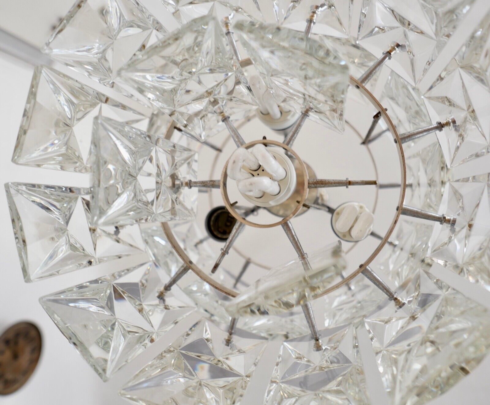 1960er tief hängende KINKELDEY Kristall Deckenleuchte Deckenlampe Lüster 122cm - Antikhandel-Stuttgart