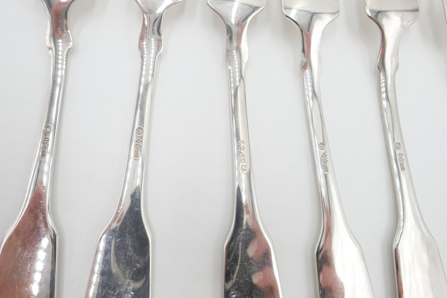 800 Silber Besteck 6 tlg. Kuchengabel Gebrüder Reiner Spatenmuster Monogramm JM - Antikhandel-Stuttgart