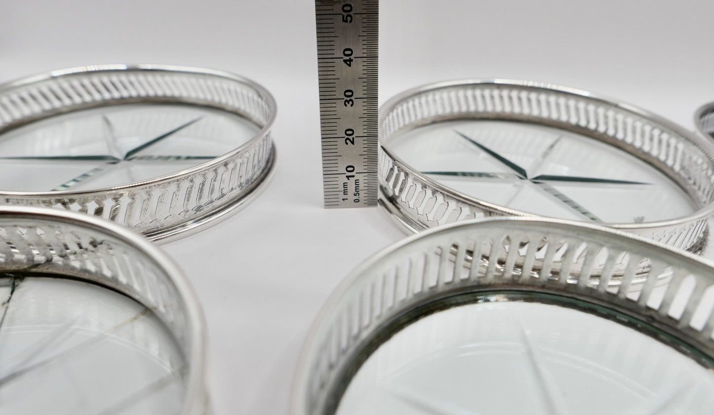 6 Glas Untersetzer Sterling Silber mit Kristall 145B