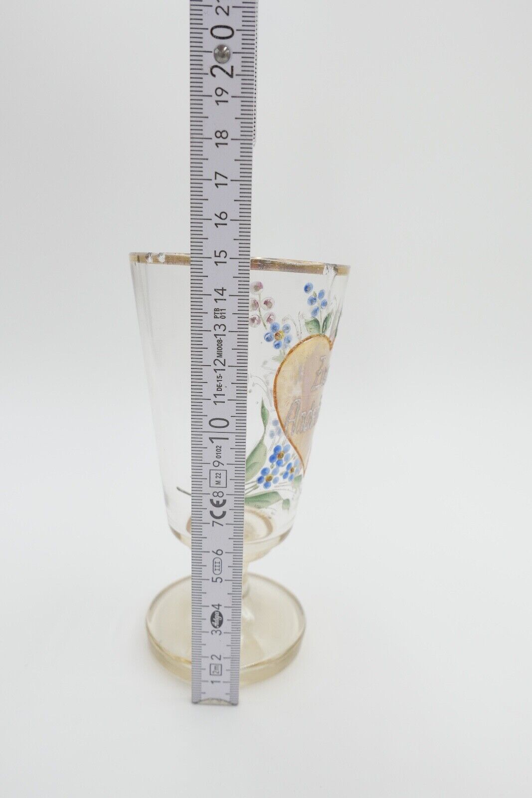 antik Glas / Becher handbemalt zum Andenken 15 cm hoch Gedenkglas - Antikhandel-Stuttgart