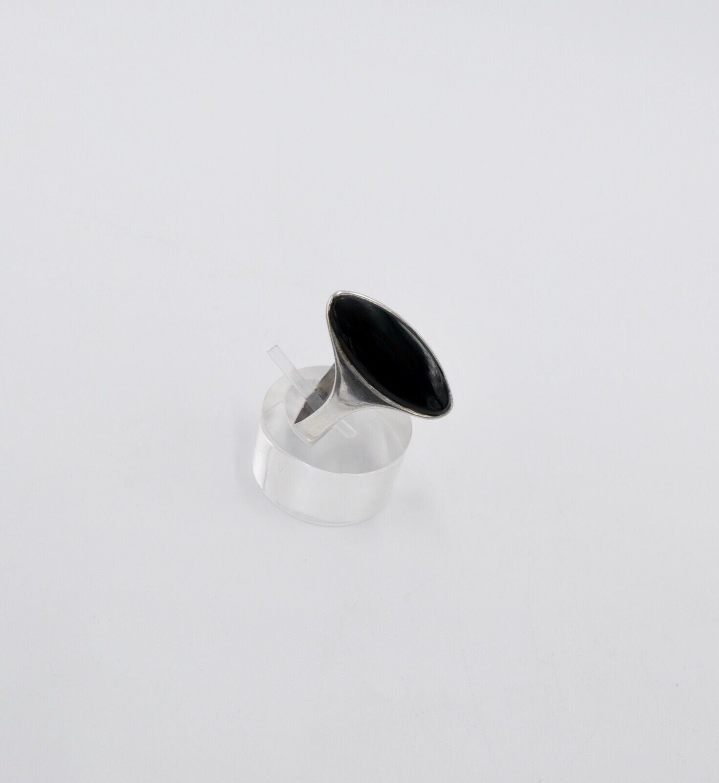 80er Silberrring Damen asymmetrisch skulpturale Ring ONYX Gr. 50 Silber 925 - Antikhandel-Stuttgart