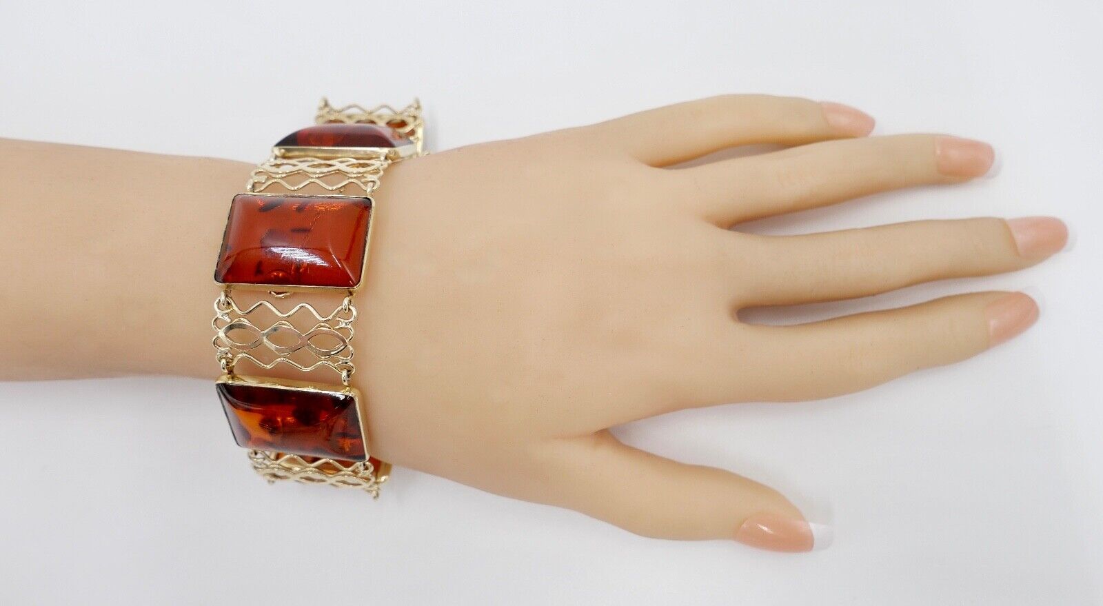 FISCHLAND Damen Bernstein Armband Gelbgold 333 8K amber 19,3 cm - Antikhandel-Stuttgart