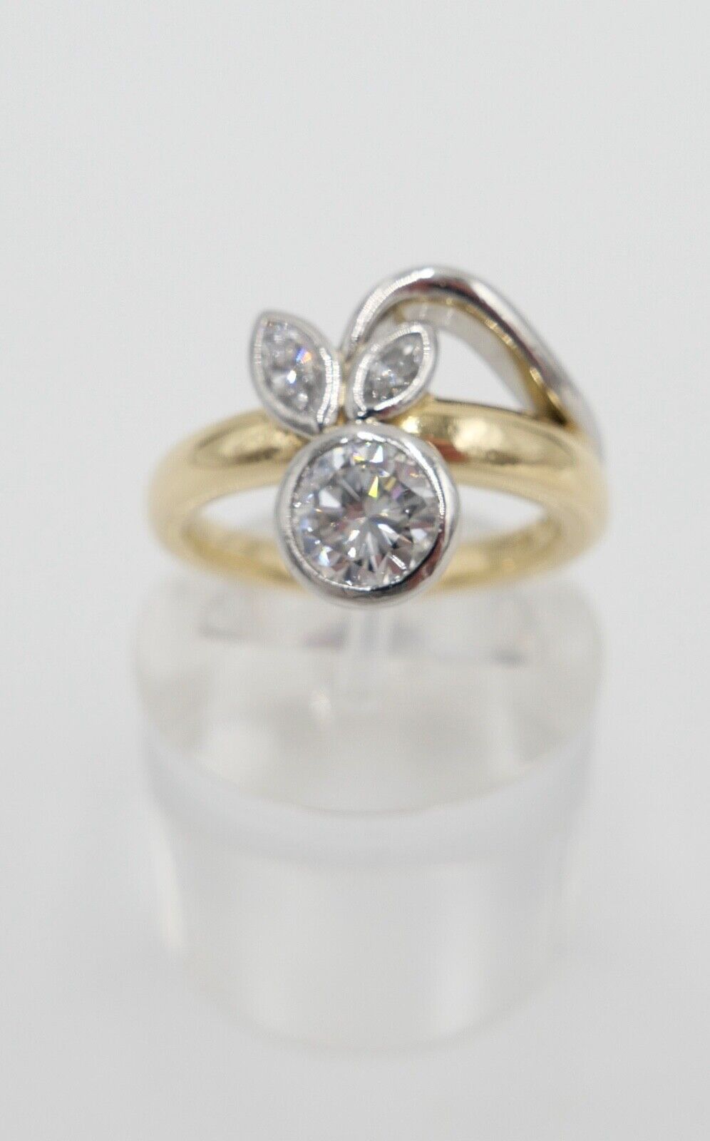 JACOBI Floraler Bicolor 750 18K Gold & 950 Platin Ring Brillant 1,06 Ct Gr.54-55 - Antikhandel-Stuttgart