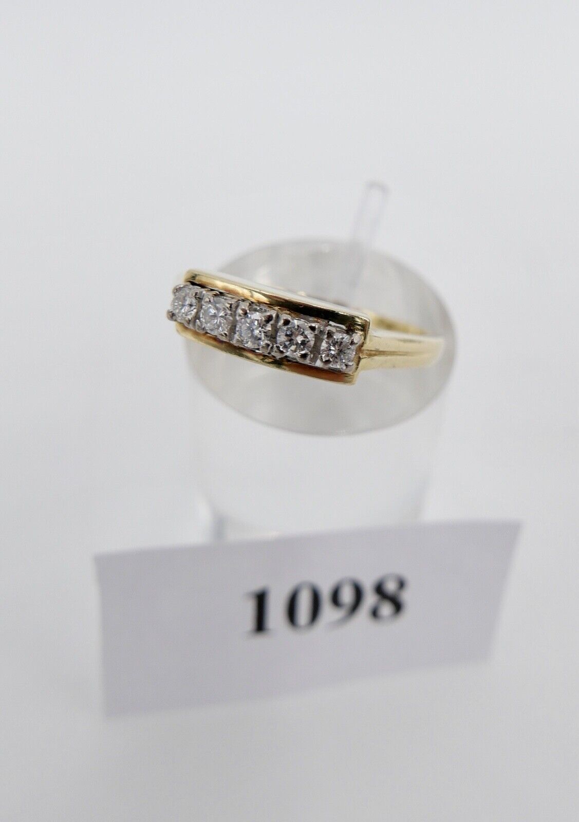 80er Jahre Damen Ring 5 Steine Brillanten 0,265 Ct VVS E Gold 585 14K Gr. 58 - Antikhandel-Stuttgart