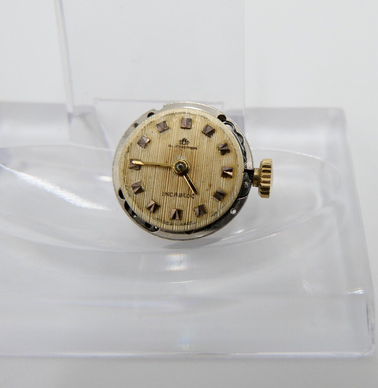 LÄUFT Bucherer Cal. 2412 Uhrwerk Ziffernblatt Zeiger Krone voll funktionsfähig - Antikhandel-Stuttgart