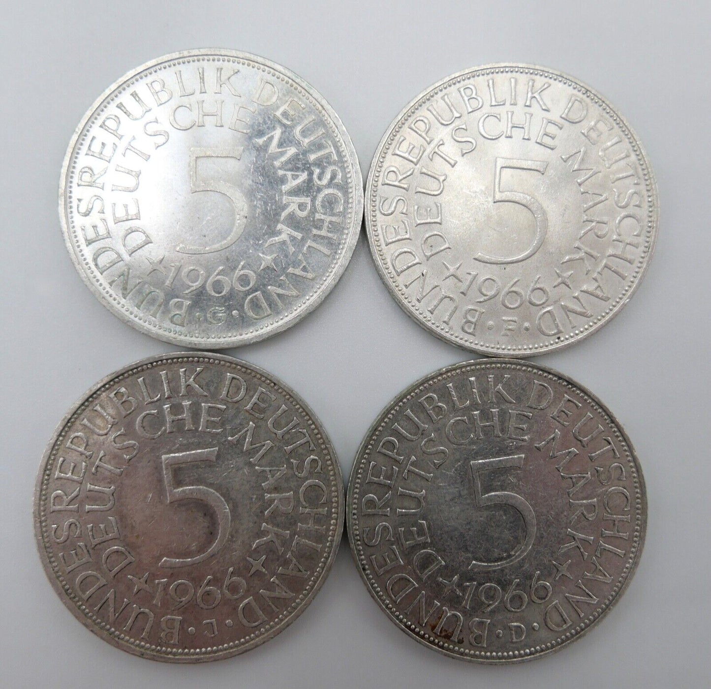 4x 5 DM 1966 J.387 Silbermünzen Silberadler Heiermann Komplettsatz D F G J - Antikhandel-Stuttgart