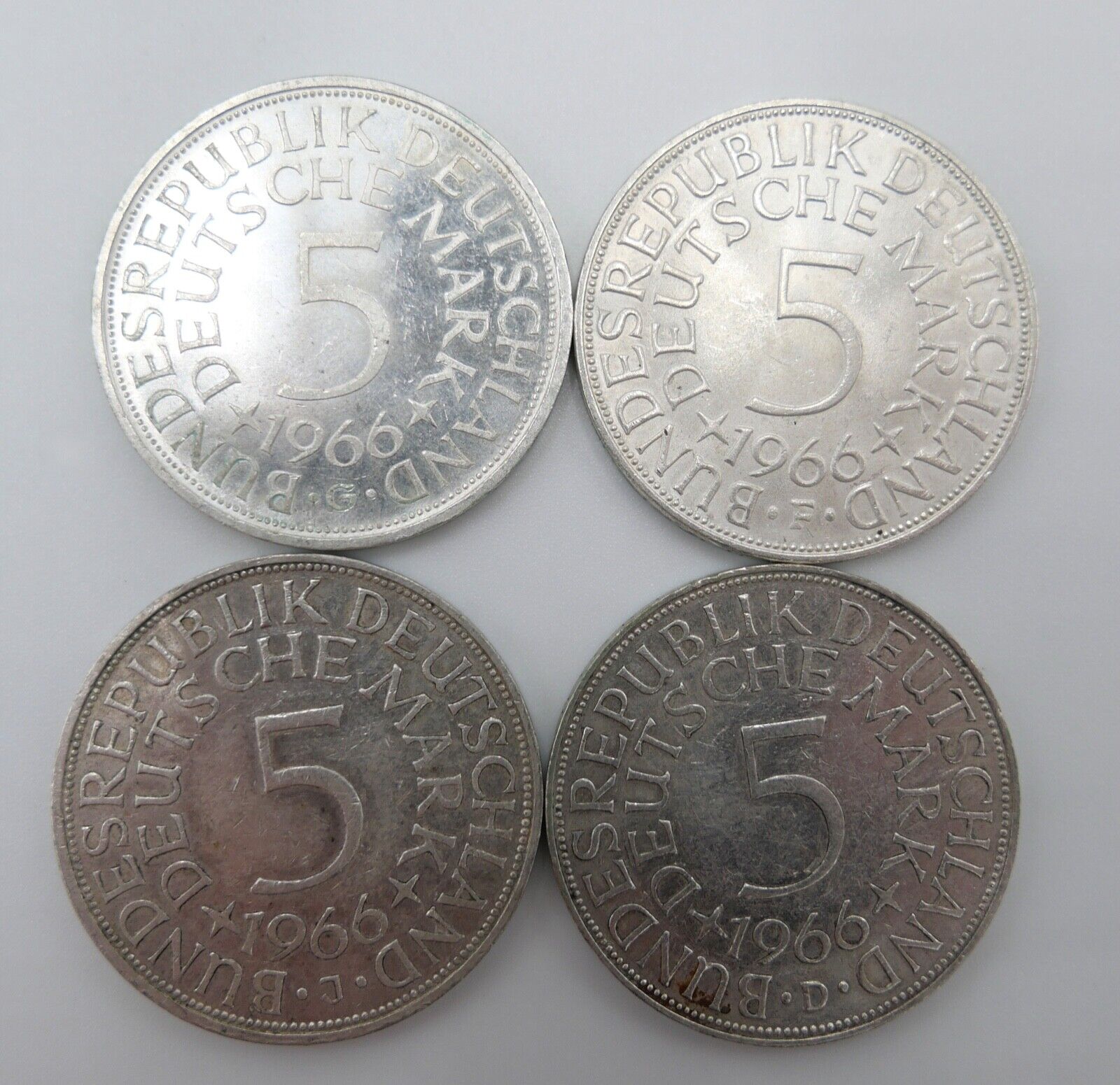 4x 5 DM 1966 J.387 Silbermünzen Silberadler Heiermann Komplettsatz D F G J - Antikhandel-Stuttgart