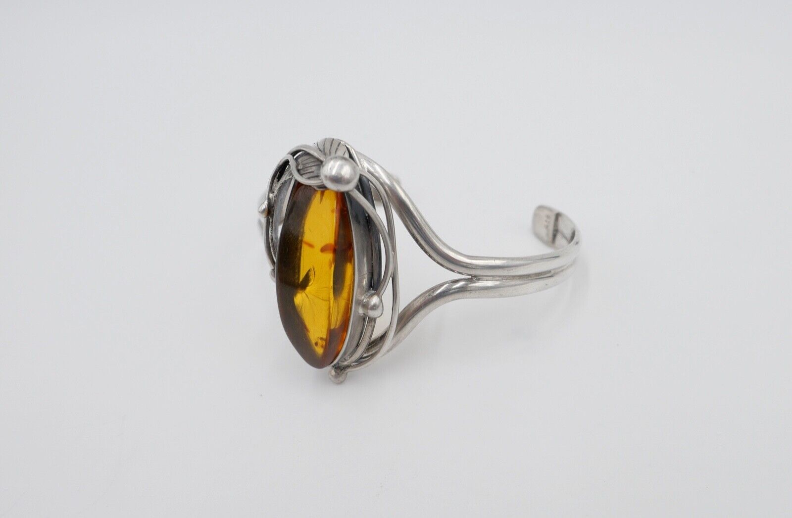 vintage Silber 925 Bernstein Armband floral Armreif Sterlingsilber - Antikhandel-Stuttgart