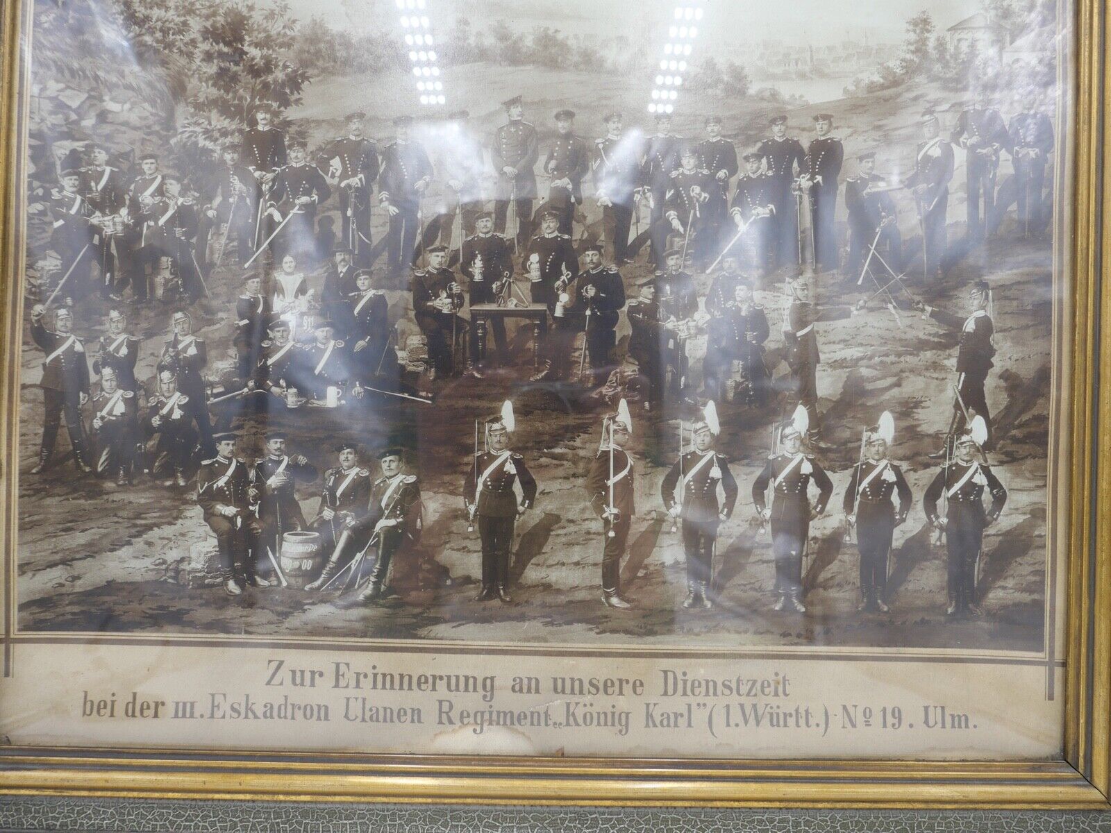 1900 Reservisten Bild m. Eskadron Ulanen Regiment Nr. 19 Foto auf Pappe 62x52cm - Antikhandel-Stuttgart