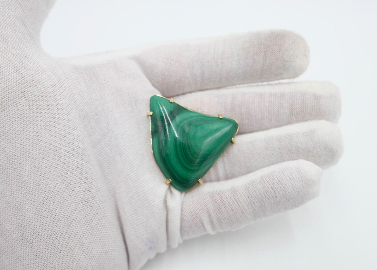 Ø 42mm Große 1980er Jahre Malachit Gold Brosche 585 / 14K - Antikhandel-Stuttgart