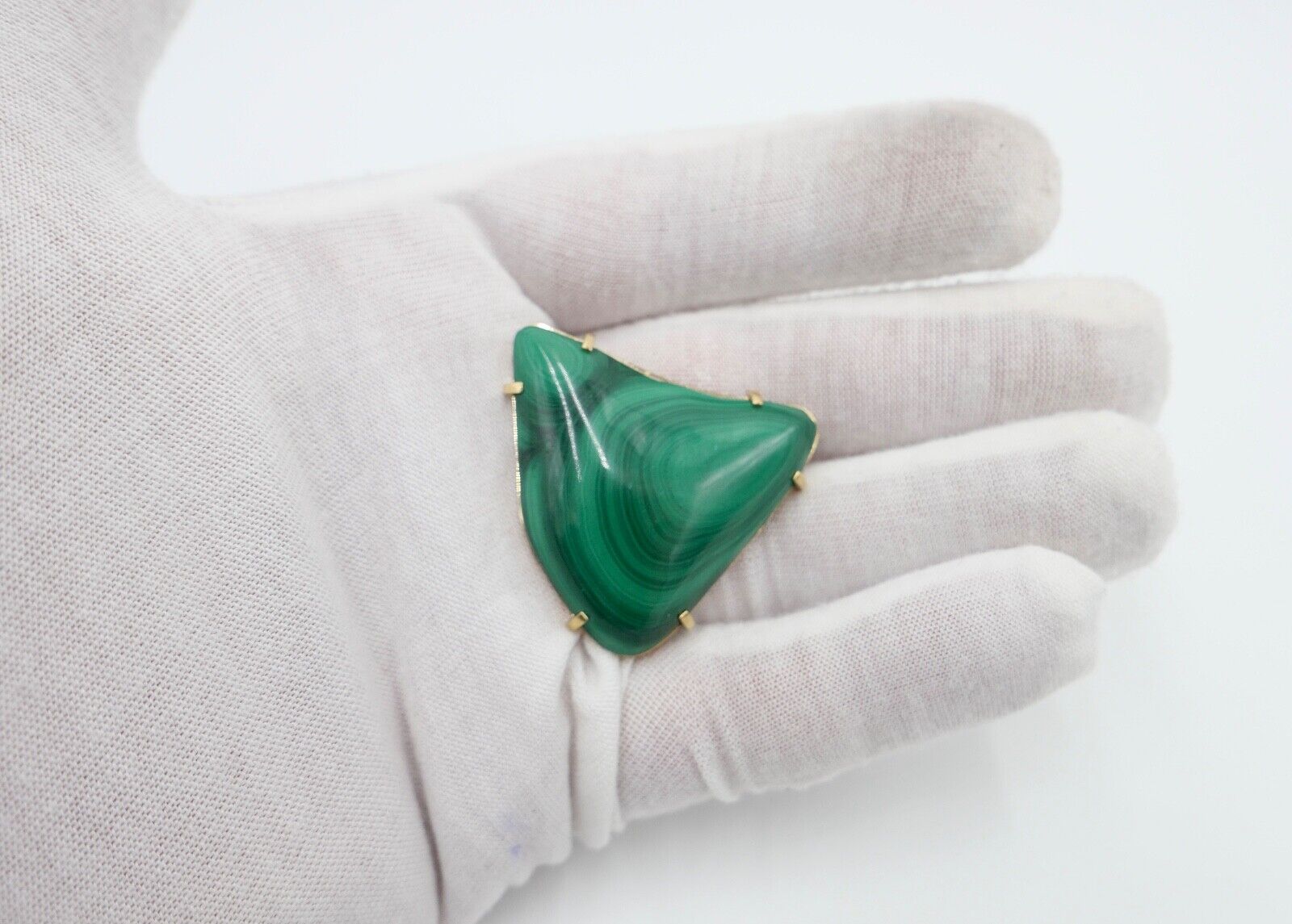 Ø 42mm Große 1980er Jahre Malachit Gold Brosche 585 / 14K - Antikhandel-Stuttgart
