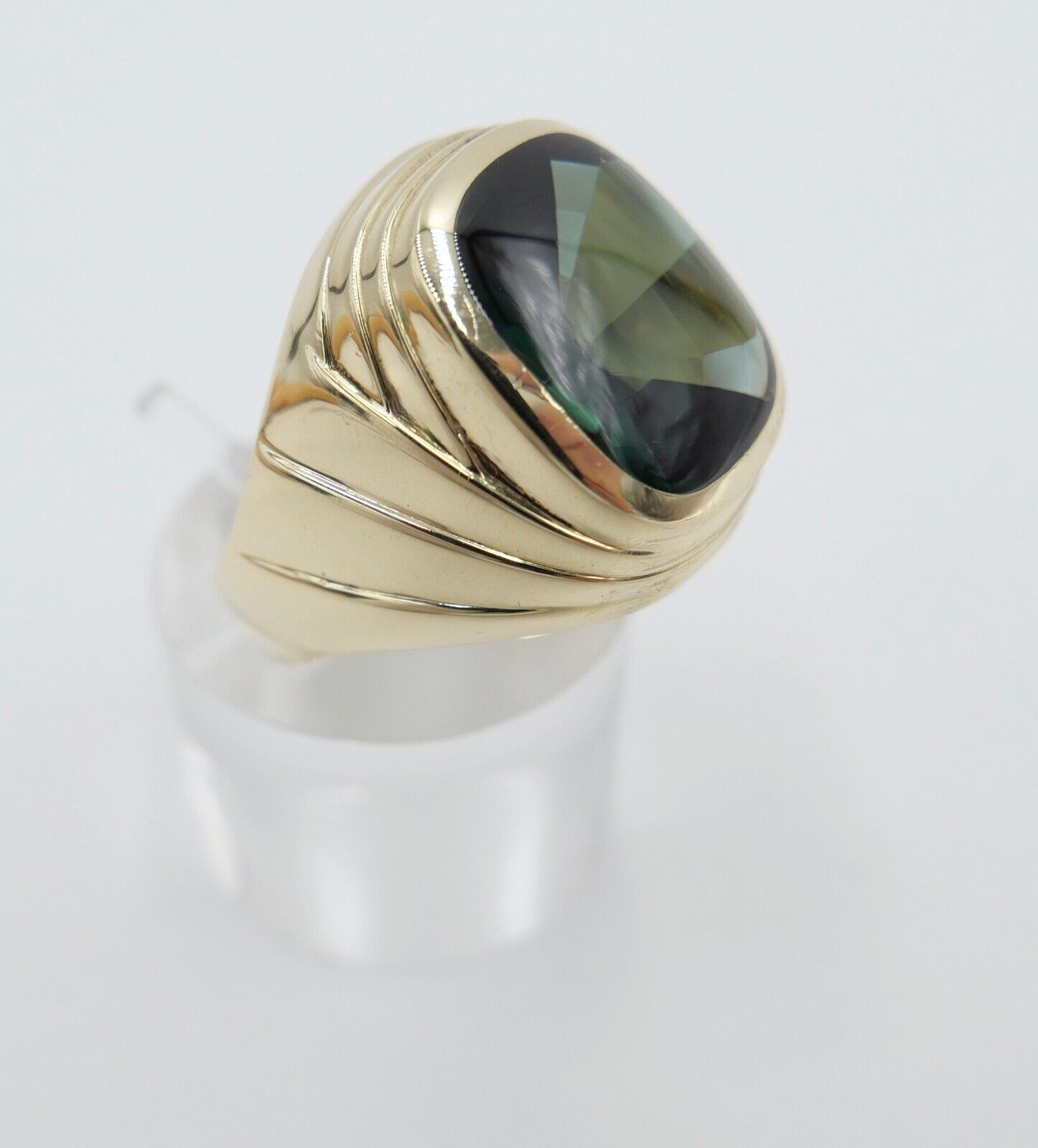 Alter Herren Gold Ring 585 14K Göße 62 mit grünem Turmalin CB - Antikhandel-Stuttgart