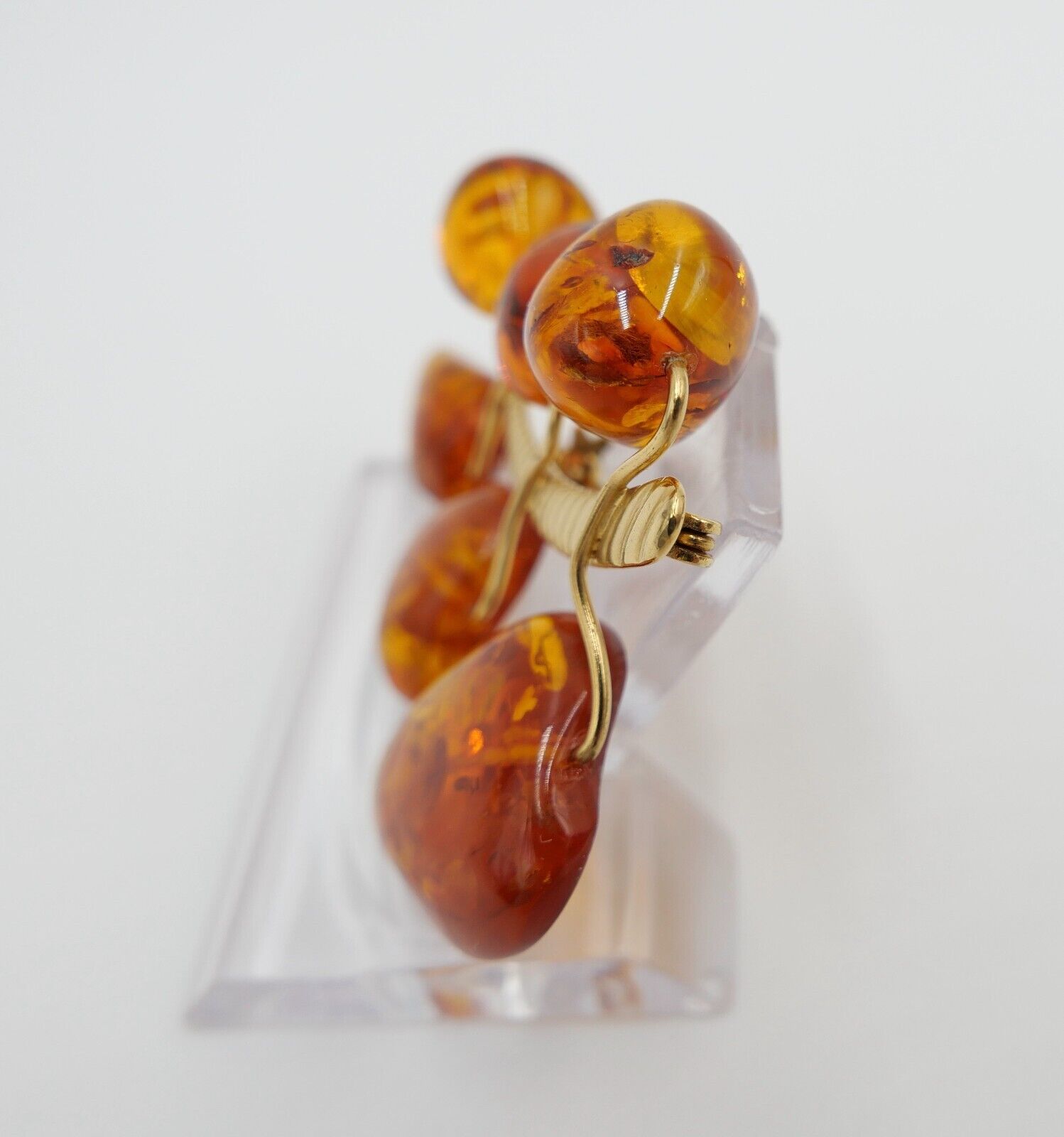 Blatt Bernstein Brosche vergoldet Russische Punze 1RK NEUwertig - Antikhandel-Stuttgart