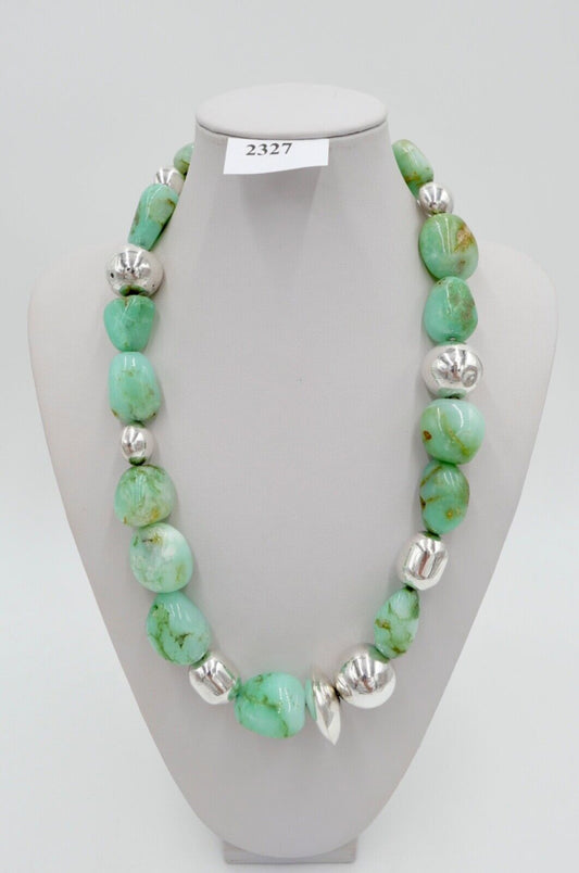 schwere Chrysopras Kette Collier mit 925 Silber Kugel 59cm Magnet Verschluss RKG - Antikhandel-Stuttgart