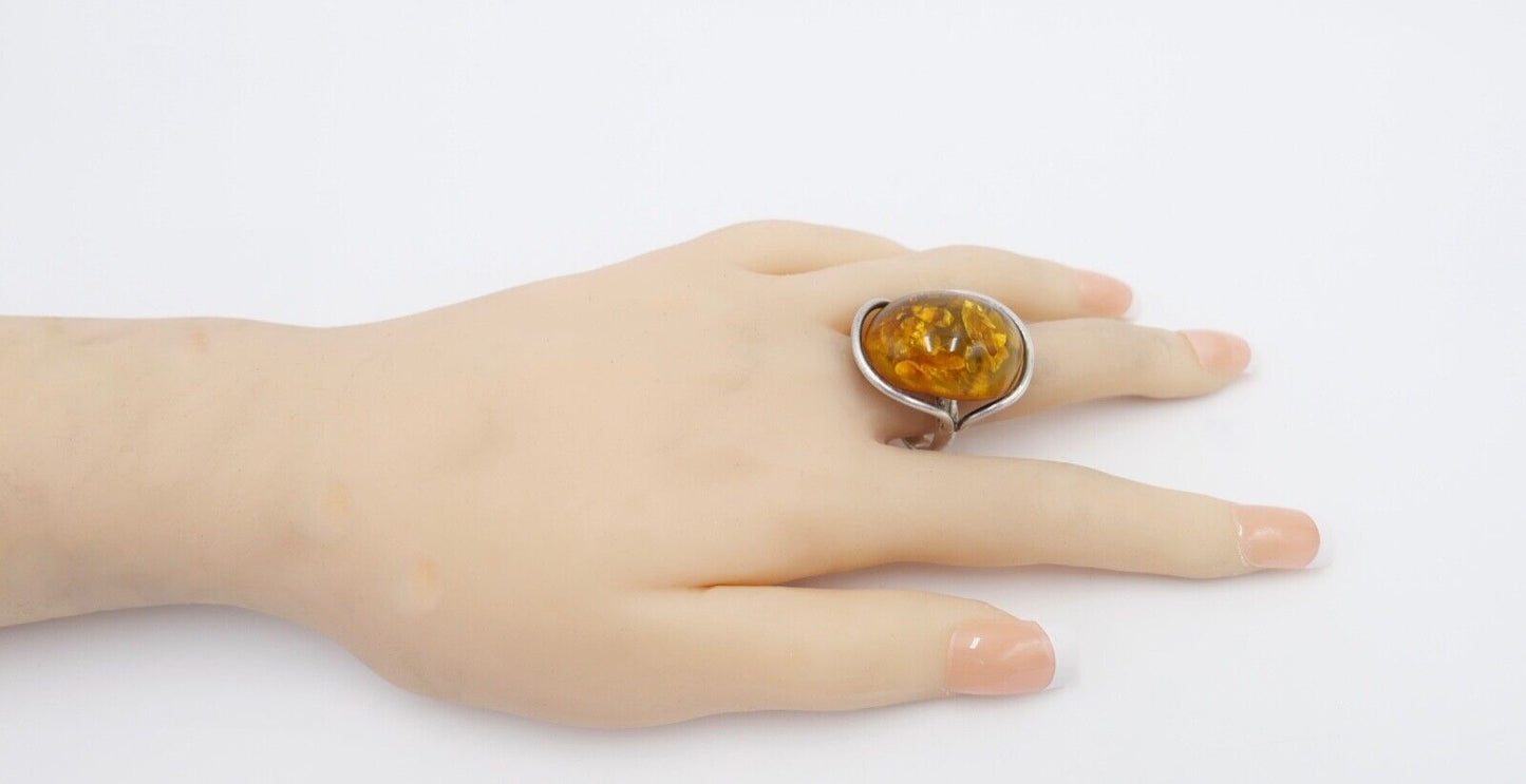 80er Jahre Designer Ring Bernstein Silber 925 Gr. 58 Frauenkopf G Danzig Polen - Antikhandel-Stuttgart