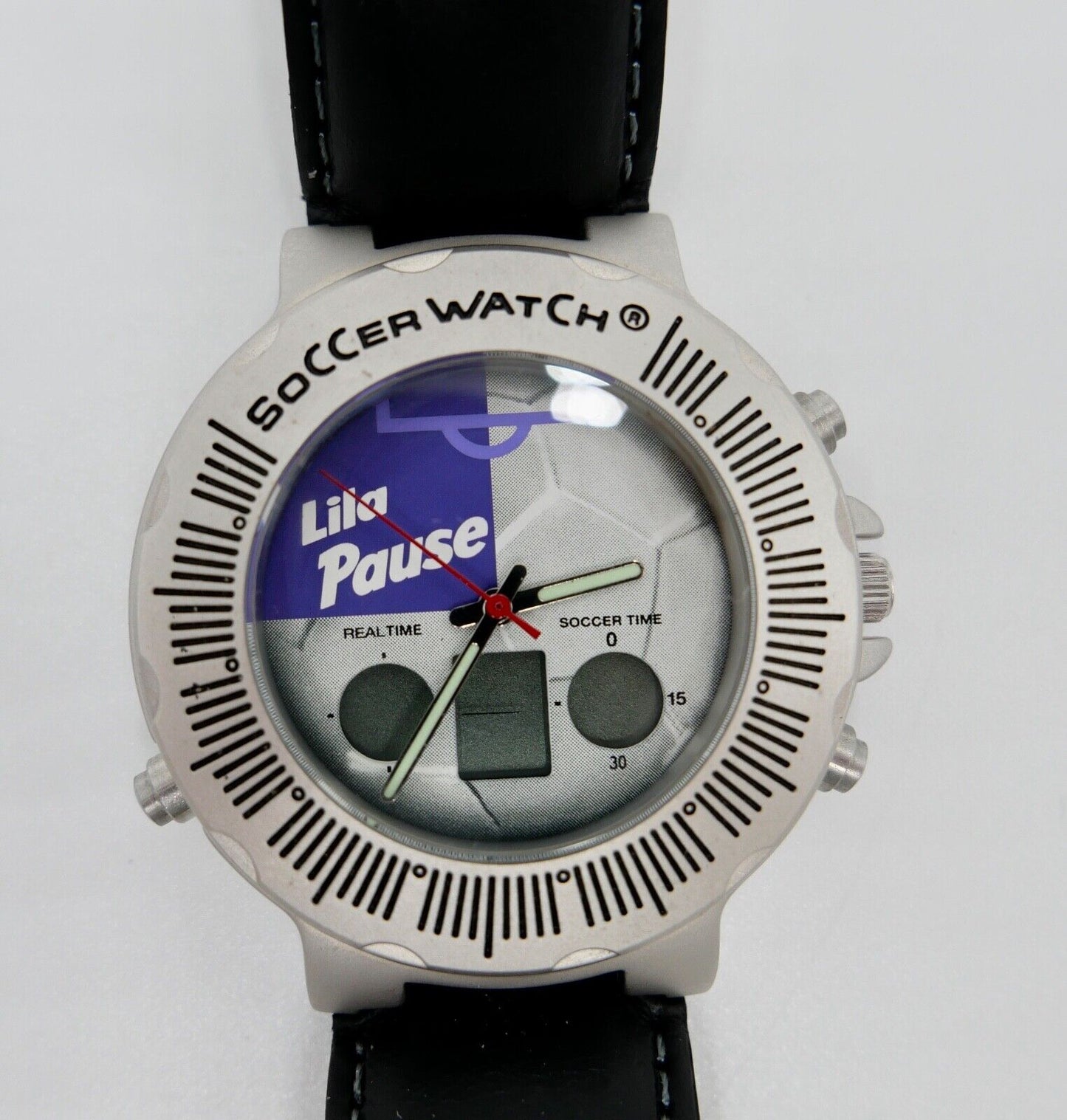 MILKA LILA PAUSE SOCCER WATCH Armbanduhr NEU in OVP Digital Quarz Stoppfunktion - Antikhandel-Stuttgart