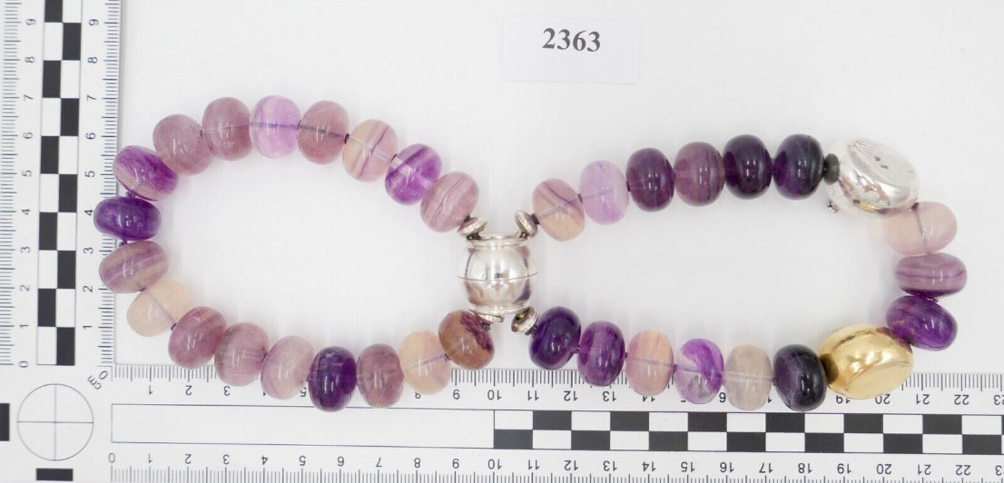 Amethyst Armband 925 Silber & 750 Gold Elementen LANGER Magnet Verschluss - Antikhandel-Stuttgart