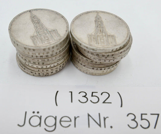 18x 5 Reichsmark 900 Silbermünzen J. 357 Garnisonskirche 1934 aus Münzrolle - Antikhandel-Stuttgart