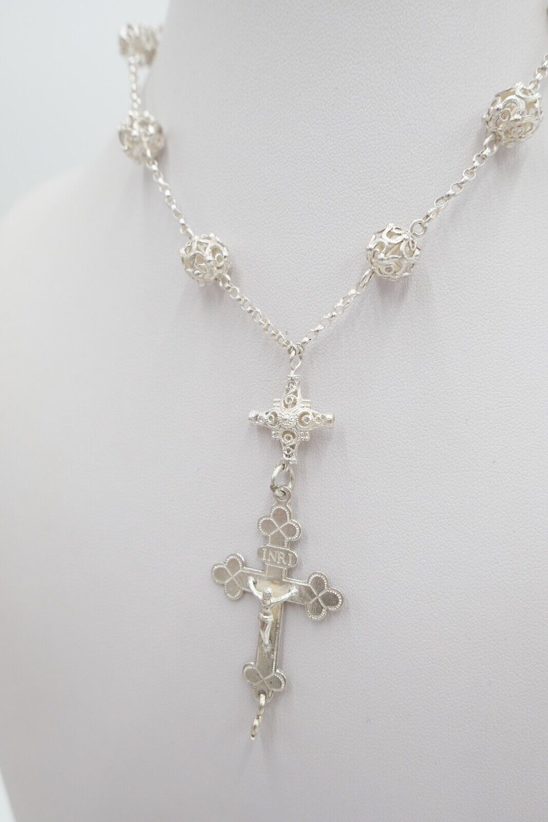 Antiker Filigraner Rosenkranz / Gebetskette Kreuz Silber um 1870 - Antikhandel-Stuttgart