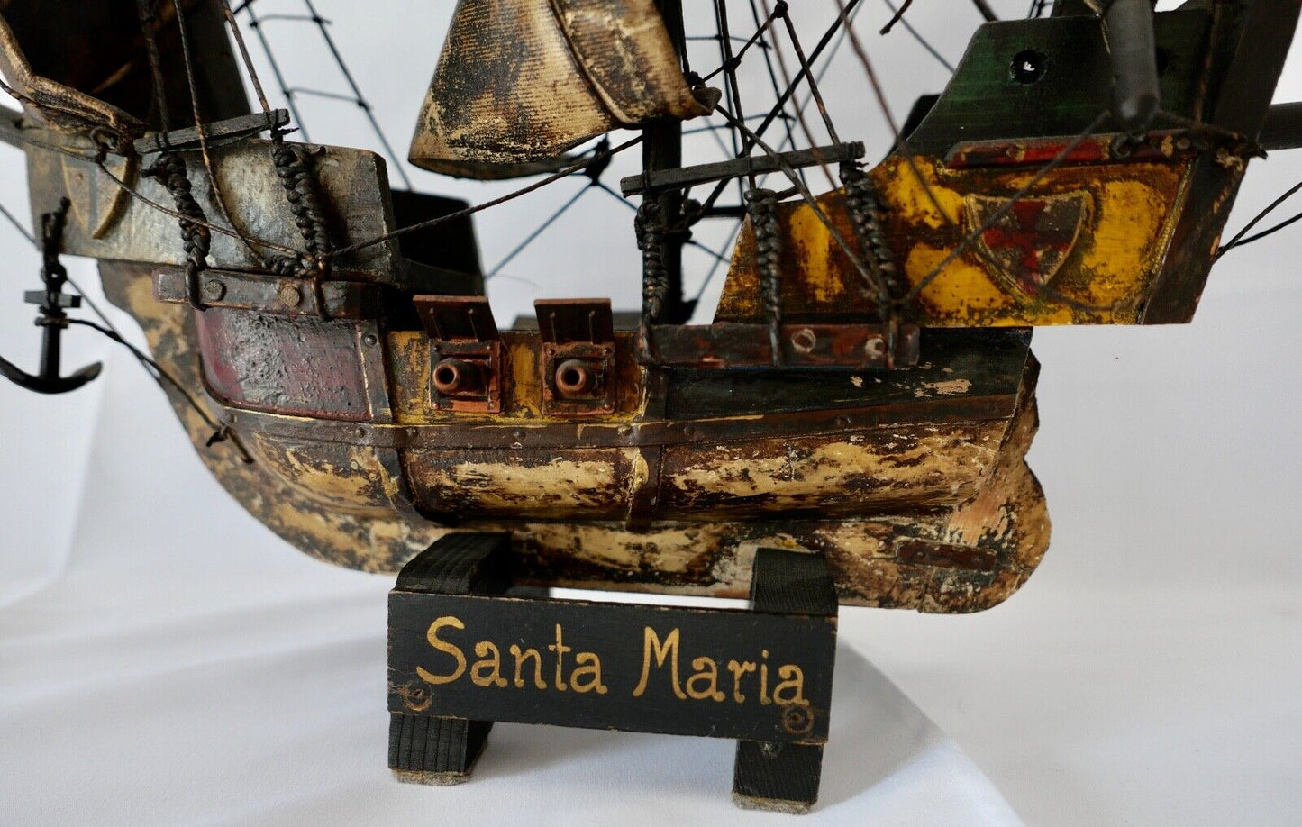 altes Holz Segelschiff Schiffsmodell " Santa Maria " Christoph Columbus 41x43 cm - Antikhandel-Stuttgart