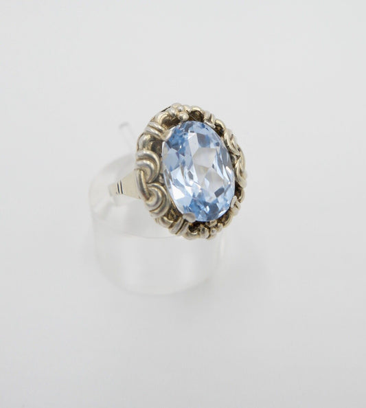 JUGENDSTIL Damenring 935 Silber vergoldet Gr. 54 synthetischer Spinell - Antikhandel-Stuttgart