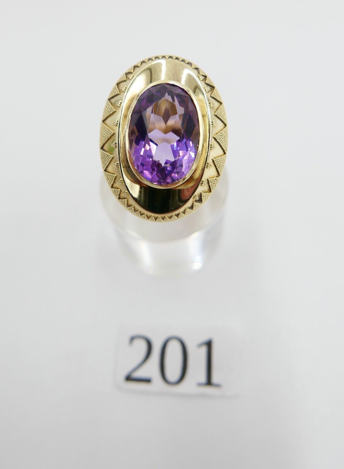 1970er Massiver Gold Ring 585 14K Gr. 53 Amethyst Oval Schliff 8,2 Ct - Antikhandel-Stuttgart