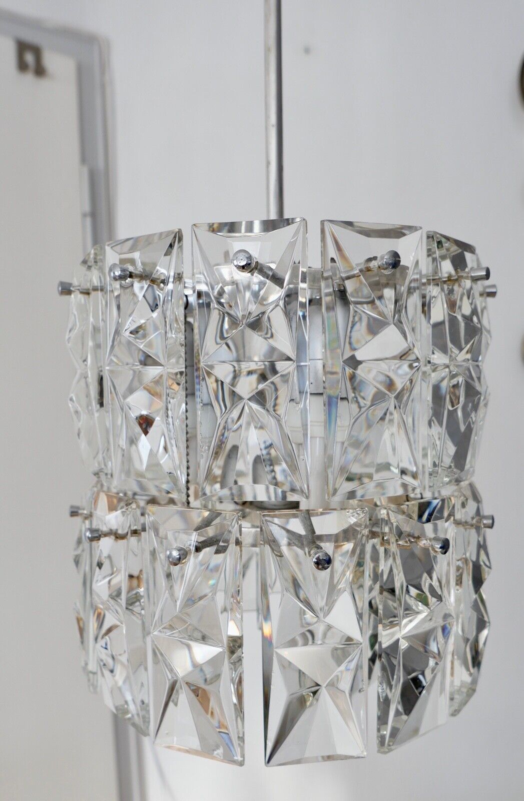 1960er tief hängende KINKELDEY Kristall Deckenleuchte Deckenlampe Lüster 122cm - Antikhandel-Stuttgart