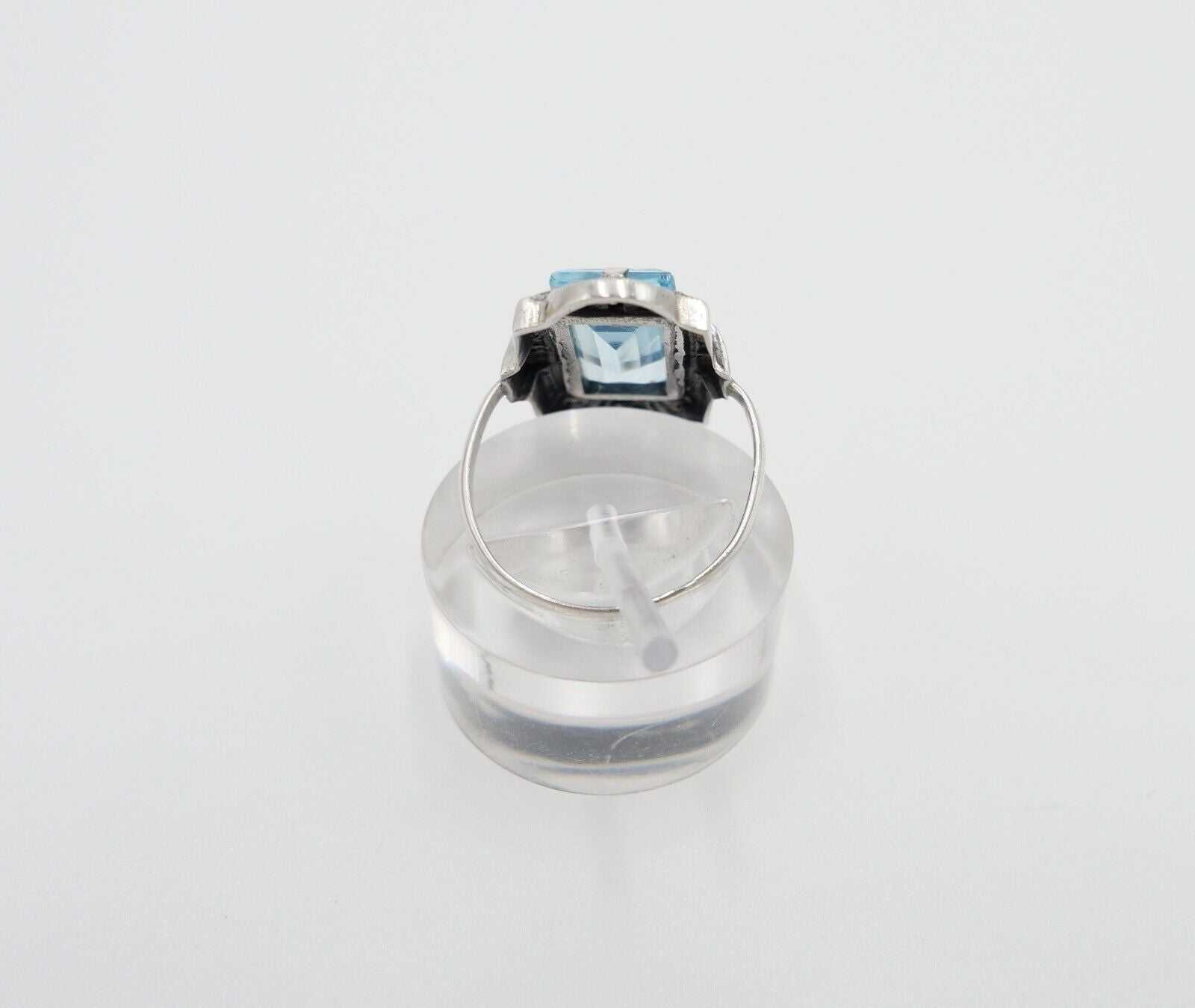 ART DECO Damenring Ring Silber 830 Gr. 53 mit Markasit blauer Glasstein - Antikhandel-Stuttgart