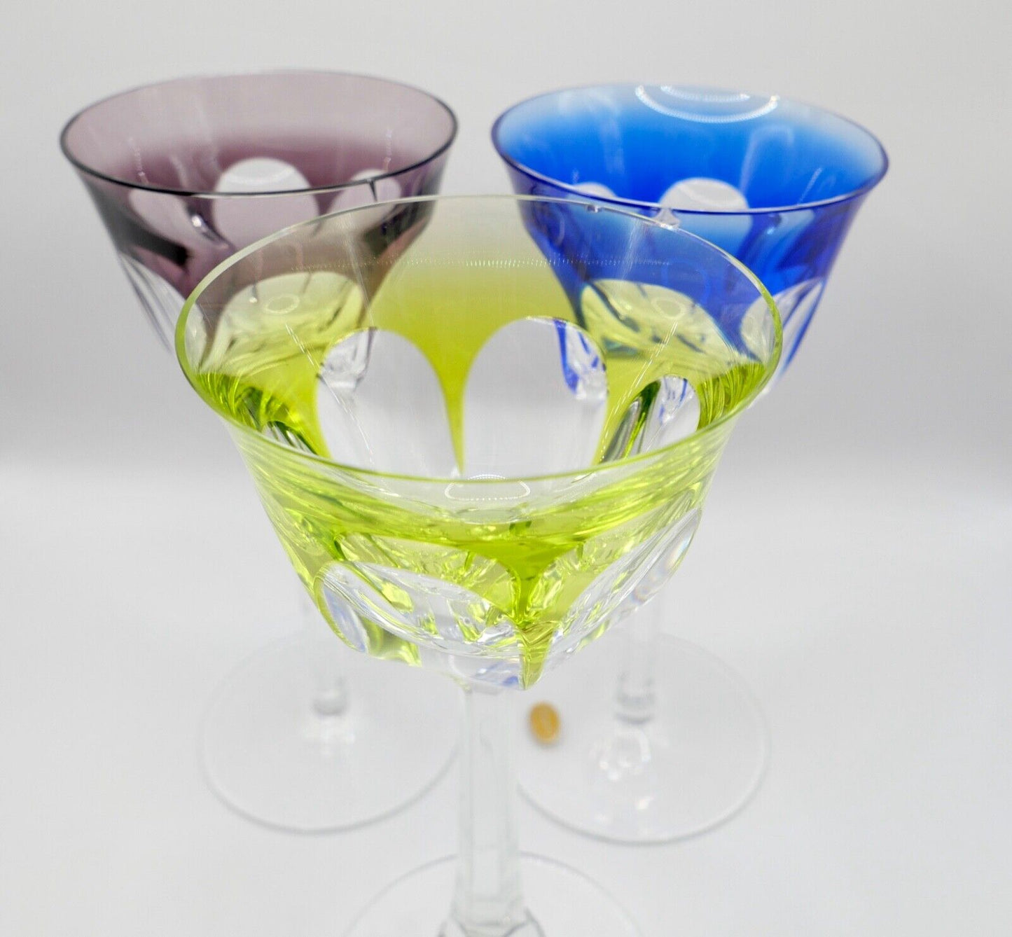 3x original bunte Bleikristall Weingläser " MOSER " LADY HAMILTON " 18,5 cm - Antikhandel-Stuttgart