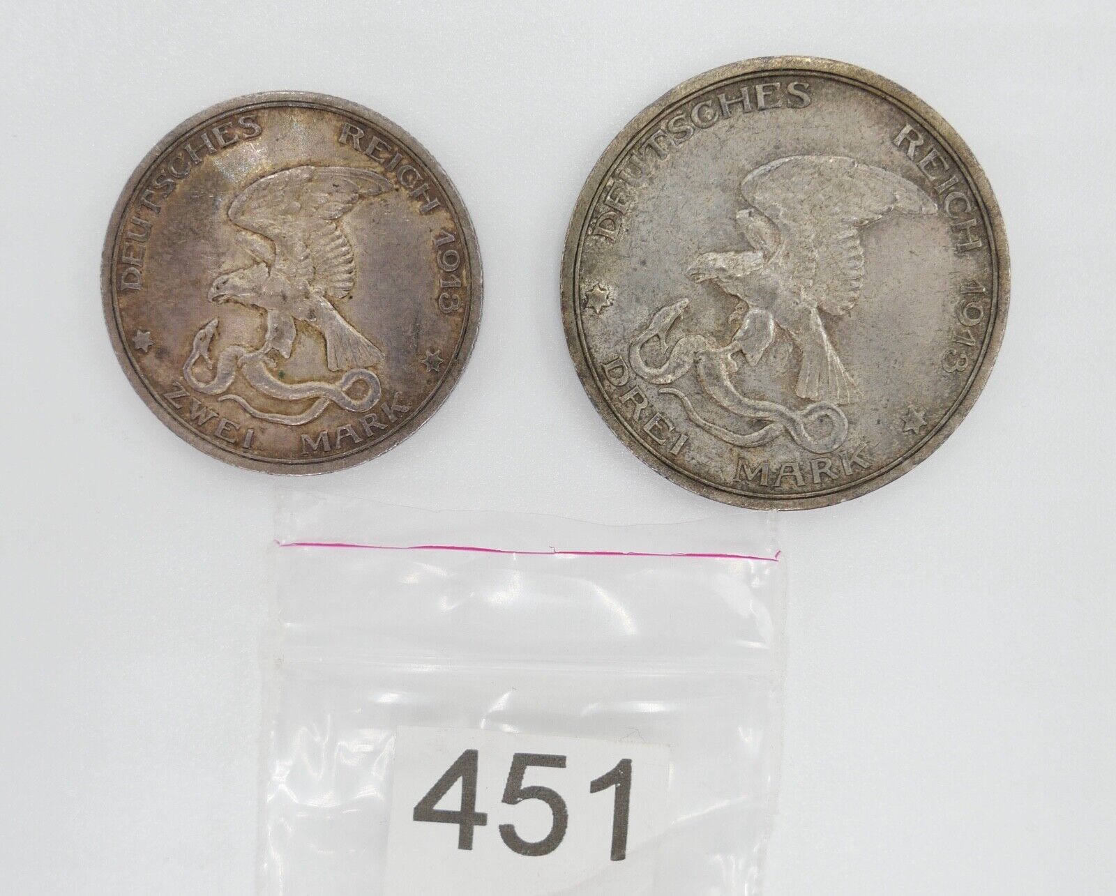 2 & 3 Mark 1913 Preußen Deutsches Reich Coin Münze Jäger 109 110 Der König Rief - Antikhandel-Stuttgart
