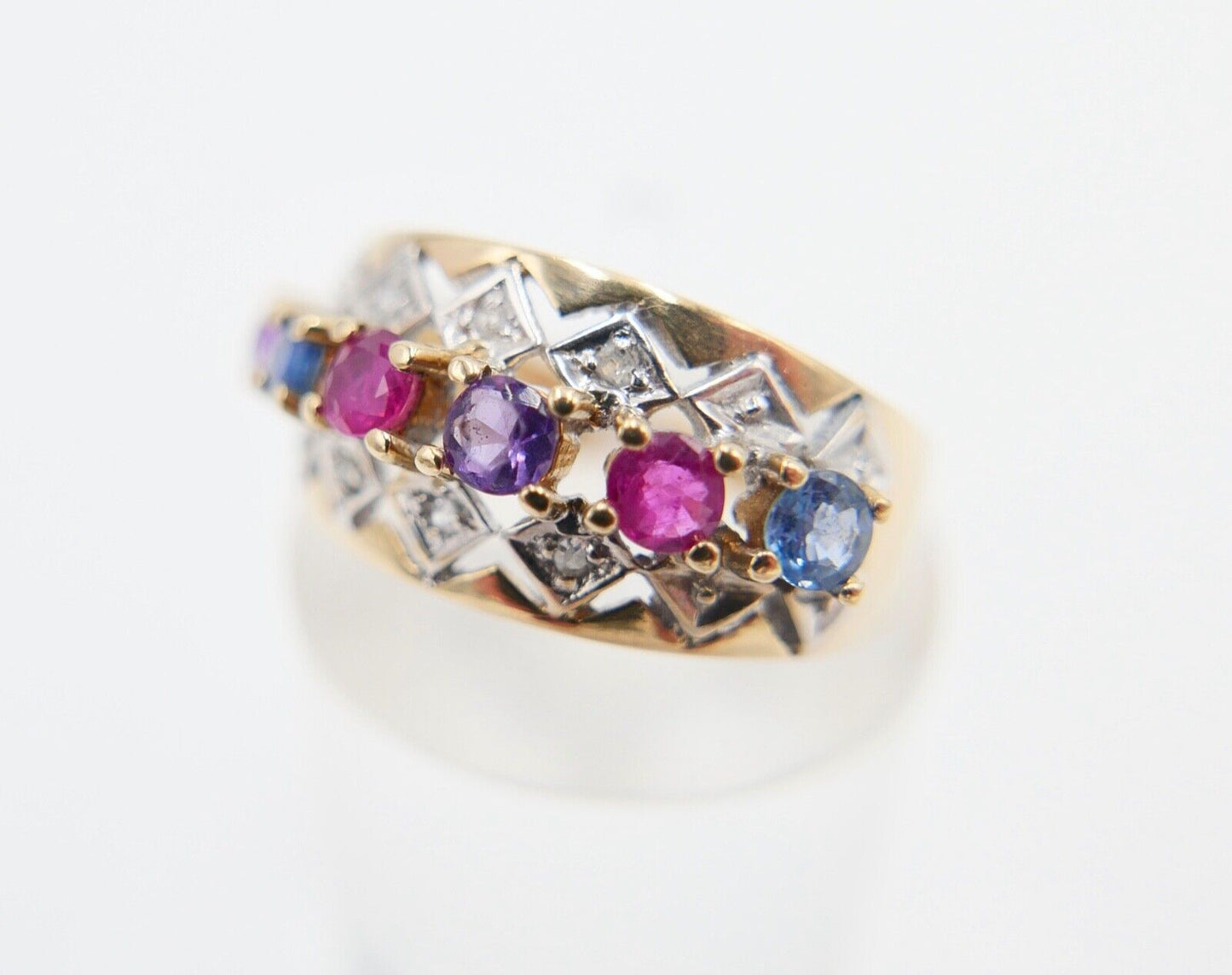 Eleganter Gelbgold Diamant Ring mit Bunten Edelsteinen 585 14K Gr. 55 - Antikhandel-Stuttgart