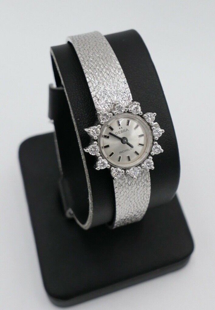 1980er Handaufzug OEBRA Damen Uhr Weißgold 585 mit Brillanten 0,74 Ct VVS if F - Antikhandel-Stuttgart