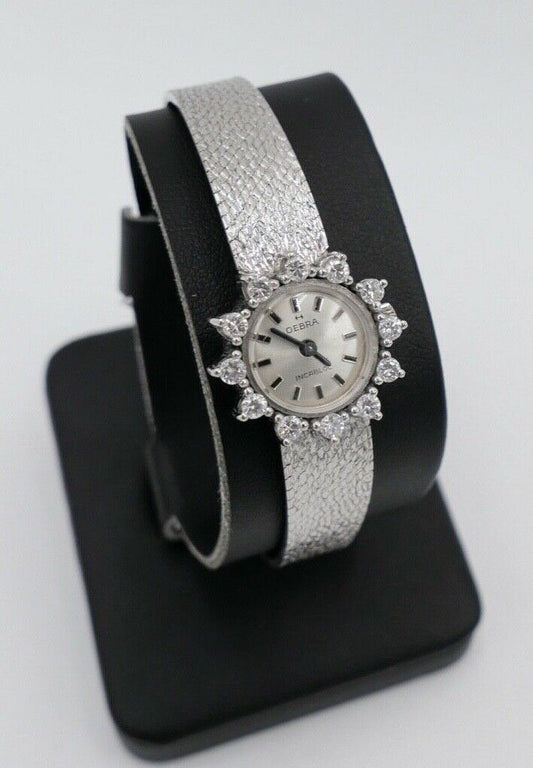 1980er Handaufzug OEBRA Damen Uhr Weißgold 585 mit Brillanten 0,74 Ct VVS if F - Antikhandel-Stuttgart